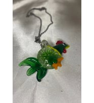 Feng Shui Ejderha Yılında Koruyucu Horoz Kolye Marone İtalyan Cam Özel Üretim Yeşil