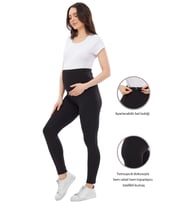Luvmabelly MYRA8200 Toparlayıcı Mevsimlik Beli Ayarlanabilir Hamile Tayt (Siyah)
