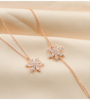 925 Ayar Gümüş Rose Zirkon Taşlı Kamelya Çiçeği Takı Seti