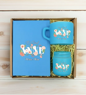 BK Gift Kişiye Özel İsimli DTF Anne Temalı Turkuaz Defter & Kahve Fincanı & Mum Hediye Seti-4, Anneye Hediye, Anneler Günü Hediyesi