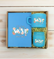 BK Gift Kişiye Özel İsimli DTF Anne Temalı Turkuaz Defter & Kahve Fincanı & Mum Hediye Seti-4, Anneye Hediye, Anneler Günü Hediyesi