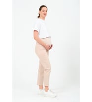 Busa Hamile Esnek Karın Bantlı Beli Ayarlanabilir Mom Fit Kanvas Pantolon BEJ