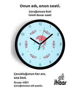 İsme Özel Sevimli Yunus Çocuk Odası Duvar Saati Orta Boy 30 cm Siyah Camlı Sessiz
