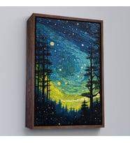 Çerçeveli Vincent van Gogh Tarzı Yıldızlı Gece Tablosu (Kahverengi)