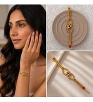 Premium Parlak Gold Renk Yıldız Figürlü Göz Detaylı Çok Sıralı 316L Çelik Kadın Bileklik (22cm)