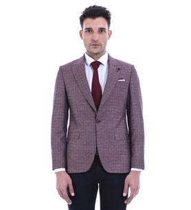Bordo Keten Puantiye Desenli Ceket   Wessi