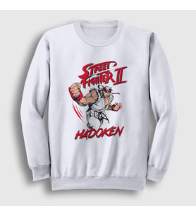 Presmono Unisex Beyaz Ryu Hadoken Street Fighter Sweatshirt 411131tt