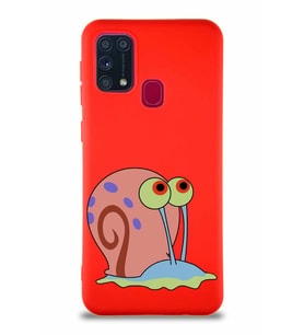 Samsung Galaxy M31 Soft Premier Kapak Salyangoz Gary Tasarımlı Silikon Kılıf - Kırmızı (Şeffaf)