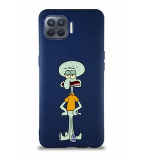 Oppo Reno 4 Lite Soft Premier Kapak Squidward Dokunaç Tasarımlı Silikon Kılıf - Lacivert (Şeffaf)