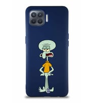 Oppo Reno 4 Lite Soft Premier Kapak Squidward Dokunaç Tasarımlı Silikon Kılıf - Lacivert (Şeffaf)