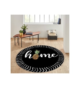 Eliana Home Baskılı, Yıkanabilir Kaymaz Taban Yuvarlak Halı LNA7139 120x120 cm (Siyah)