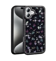 Apple iPhone 16 Uyumlu Kılıf Taşlı ve Simli Tasarım Zore Azra Kapak (Siyah)