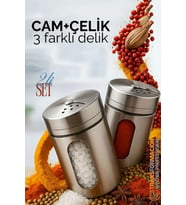 Cam+Çelik Tuzluk Biberlik Karabiberlik 3 Farklı Delikli 2 li SET 721944