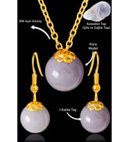 Sertifikalı Gold Küre Model Mavi Kalsedon Taşı Kolye ve Küpe Seti - Gümüş Aparatlı (Çok Renkli)
