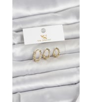 Pirinç Gold Renk Nazarlı Model 3'lü Kadın Küpe TJ-BKP11711