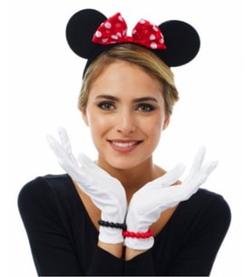 Kırmızı Fiyonklu Minnie Mouse Tacı ve Beyaz Eldiven Seti