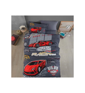 Clasy Tek Kişilik Pamuk Ranforce Nevresim Takımı Racing Team Mavi