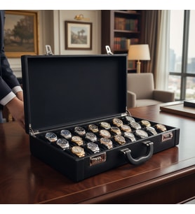 Saat Çantası 24'lü - Diplomat Serisi Premium Alcantara Deri Koleksiyon Kutusu- Siyah