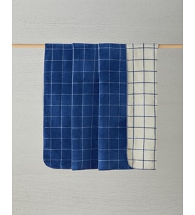Plain Check Pamuklu King Size Battaniye Lacivert - Krem