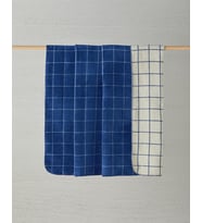 Plain Check Pamuklu King Size Battaniye Lacivert - Krem