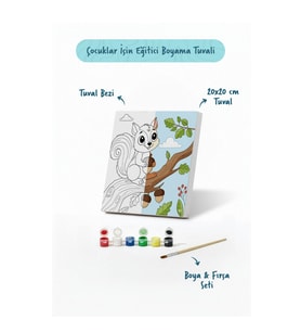 Sevimli Sincap Temalı Çocuk Boyama Tuvali – Şövalesiz Eğitici Boyama Seti 20x20 cm