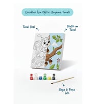 Sevimli Sincap Temalı Çocuk Boyama Tuvali – Şövalesiz Eğitici Boyama Seti 20x20 cm