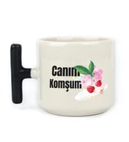 Canım Komşum Baskılı Siyah Kulplu T Kupa