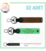 Bikerlar İçin, İsim Plaka ve B Rh (-) Kan Grubu, Özel Tasarım x2 Anahtarlık Set, Kahve-F Yeşil-Ysl