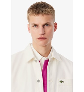 Lacoste Men's Oversized Fit Cream Shirt Bol Kesim Erkek Denim Gömlek Krem