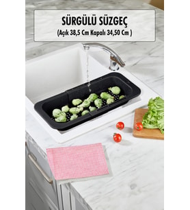 Northcity Lavoba İçi Sürgülü Açılır Kapanır Sebze Meyve Süzgeci Siyah (Açık 38,5 Cm Kapalı 34,50 Cm )