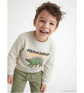 LCW Kids Beyaz Bisiklet Yaka Baskılı Erkek Çocuk Kalın Sweatshirt