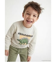LCW Kids Beyaz Bisiklet Yaka Baskılı Erkek Çocuk Kalın Sweatshirt