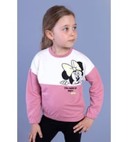 Toontoy Kız Çocuk Garnili Baskılı Sweatshirt (Gül Kurusu)