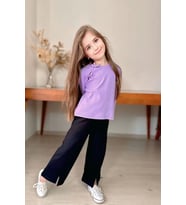 Fiyonk ve Yırtmaç Detaylı Kız Çocuk 2li Takım (Lila)