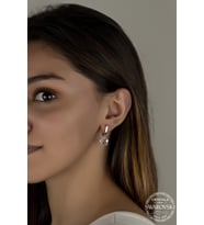 Union Swarovski Crystal Kadın Beyaz Papatya Gümüş Küpe