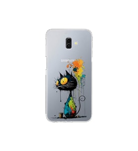 Samsung Galaxy J6+ Plus ile Uyumlu Splash Kedi Tasarımlı Şeffaf Silikon Kılıf