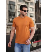 COMBİNE MİCHAİL Erkek Turuncu Slim Fit Bisiklet Yaka %100 Pamuk Kısa Kollu Pamuklu Tişört - Turuncu