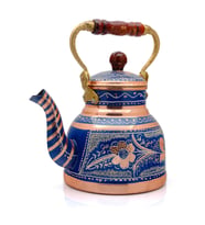 1,7 Litre El Işlemeli Nostaljik Tekli Kalaylı Bakır Büyük Demlik, Çaydanlık, Su Isıtıcısı (Mavi)