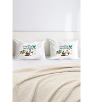 Yeni Yıl Mery Christmas Penguenler Pamuklu Çift Kişilik 50x70 cm Yastık Kılıfı Seti