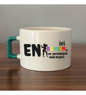 En İyi Dansın Baskılı Kadınlar Günü Yeşil Kulplu C Fincan