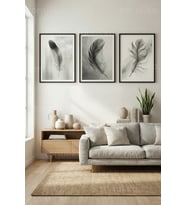Minimalist Tüy Temalı 3’lü Ahşap Çerçeveli Tablo Seti