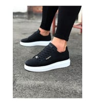 JY01 Bront Bağcıklı Cilt Erkek Günlük Sneaker Ayakkabı CBT Siyah