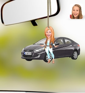 BK Gift Kişiye Özel Kadın Hyundai Accent Karikatürlü Ahşap Plakalı Araba Dikiz Ayna Süsü-1 , Arkadaşa Hediye, Sevgiliye Hediye, Araba Hediyesi (Beyaz)