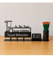 İnşaat Mühendisi Masa İsimliği - Kişiye Özel, Mesleklere Özel İsimlik - Metal Ofis İsimliği, Kalemlik ve Kartlık Seti- Yeni İş, Terfi Hediyesi