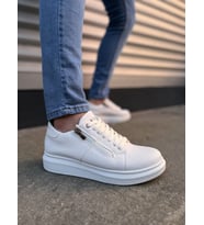 JY155 Warrior Bağcıklı ve Fermuarlı Cilt Erkek Günlük Sneaker Ayakkabı CBT - Beyaz