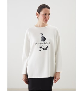 LCWAIKIKI Classic Beyaz Bisiklet Yaka Baskılı Oversize Kadın Sweatshirt Tunik
