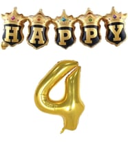 Gold Taçlı Birleşik Happy 4 Yaş Folyo Balon Set