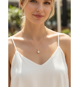 Çelik Gold Taşlı Kalp Kolye - 25ctr433