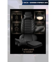 dacia sandero stepway 2015 Koltuk ve Kılıf uyumlu Lüks Minder Yastık Siyah 2 Minder 2 Yastık