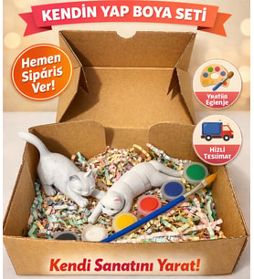 Kendin Yap Boya Seti – Boyanabilir Kedi Figürleri (DIY Hobi Seti)